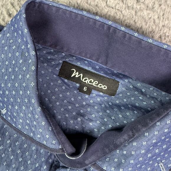 Maceoo Shirt Mens 2XL 6 Blue Button Up Long Sleeve 100% Linen Jacquard Geometric - Picture 3 of 10